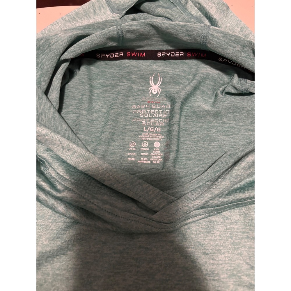 346 Spyder Swim Mens Rash Guard Hoodie UPF 50+ Heather Green - Picture 4 of 6